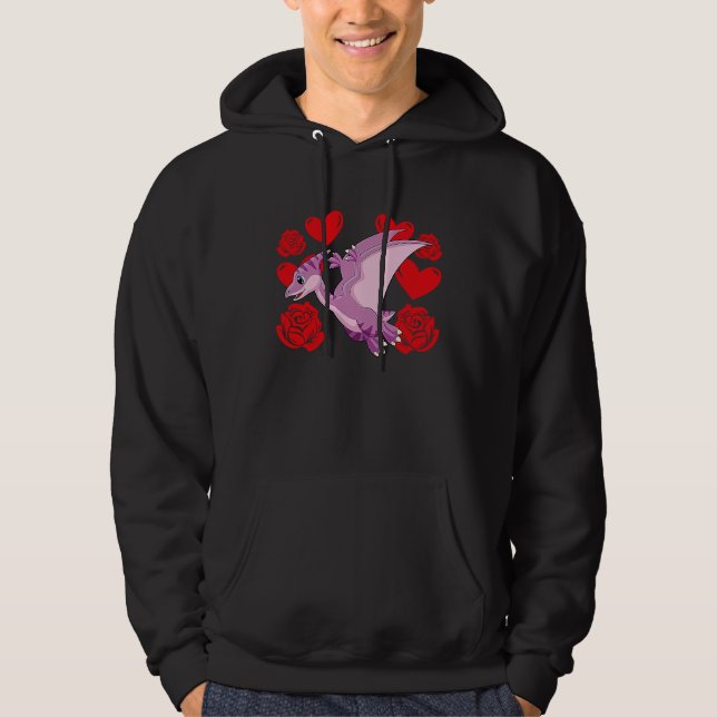 Love Heart Valentine's Day Roses Pterodactyl Boys  Hoodie (Framsida)