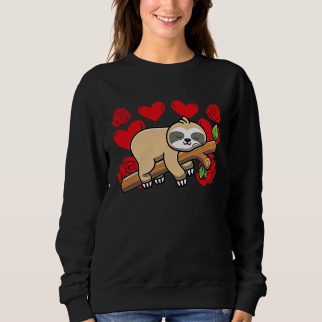 Love Heart Valentine's Day Roses Sloth Boys Kids T Shirt (Framsida)