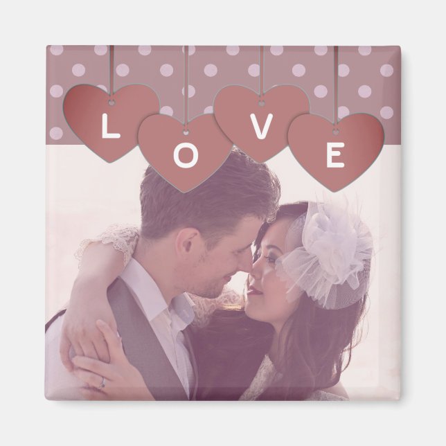 Love Hearts Banner Romantic Overlaid Custom Photo Magnet (Framsidan)