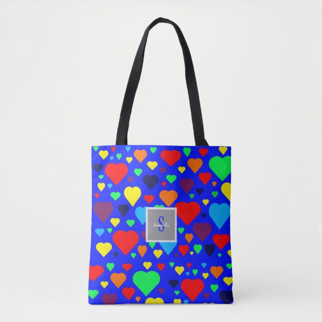 Love hearts on Blue Tote bag Tygkasse (Framsida)