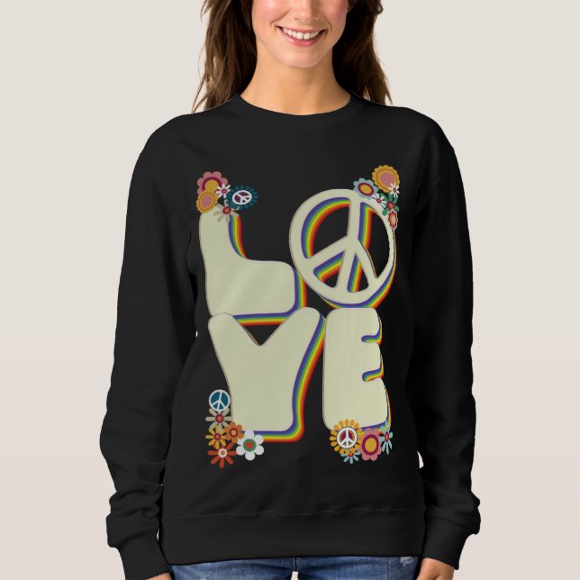 Love Hippie Peace Sign Flowers Groovy 60s 70s Retr T Shirt (Framsida)