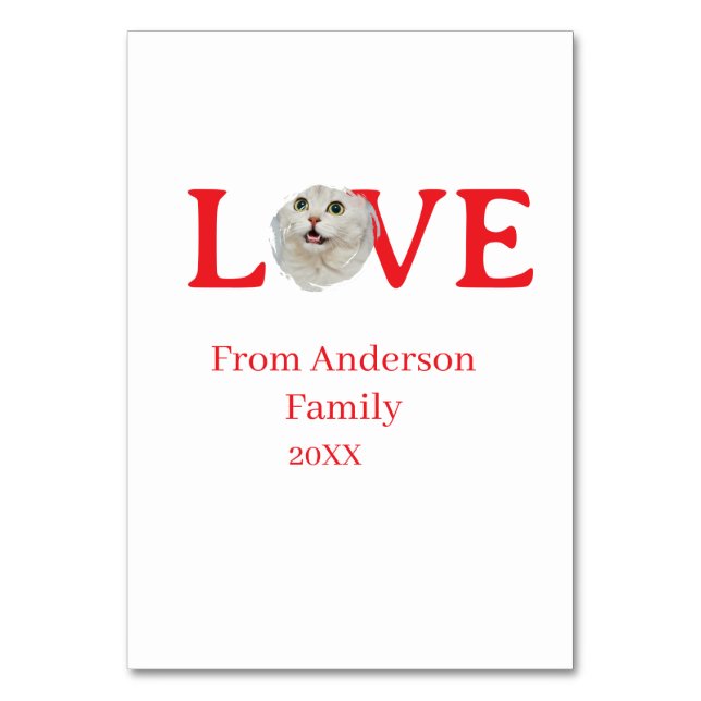 Love holidays cat photo pet family name bold lette bordsnummer (Framsidan)