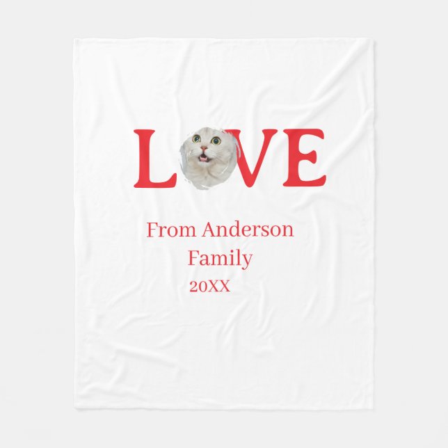 Love holidays cat photo pet family name bold lette fleecefilt (Framsidan)