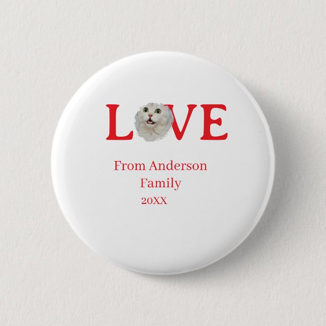 Love holidays cat photo pet family name bold lette knapp (Framsida)