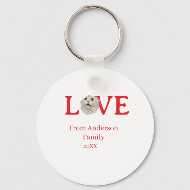 Love holidays cat photo pet family name bold lette nyckelring (Framsida)