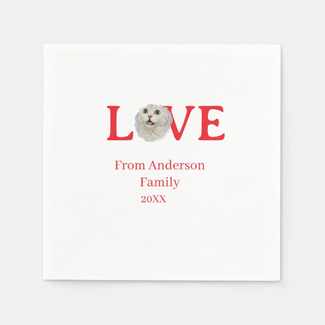 Love holidays cat photo pet family name bold lette pappersservett (Framsidan)