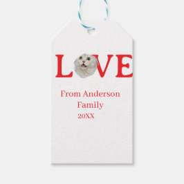 Love holidays cat photo pet family name bold lette presentetikett