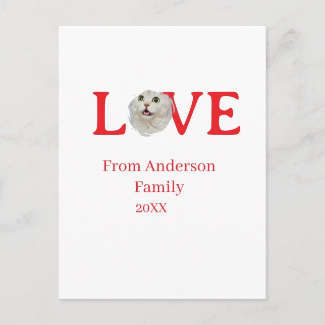 Love holidays cat photo pet family name bold lette vykort (Framsida)