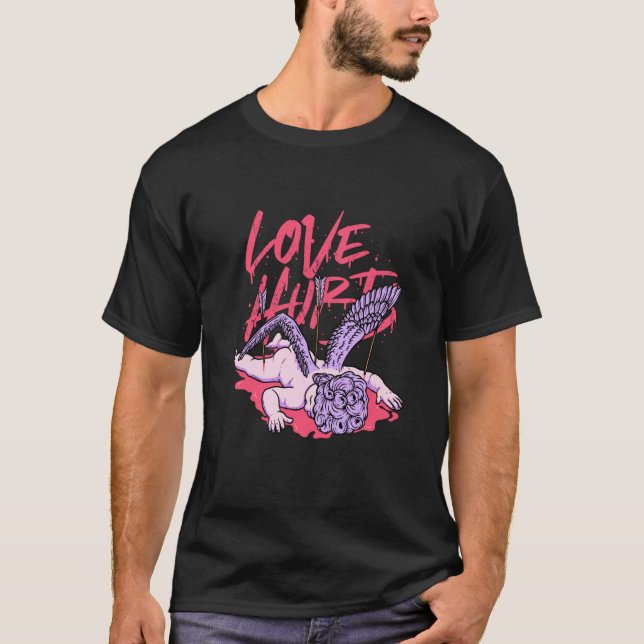 Love Hurts Broken Sad Cupid Valentines Day Emo Bro T Shirt (Framsida)