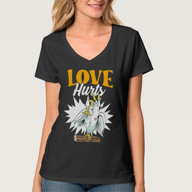 Love Hurts Eclectus Male Parrot Biting Finger for  T Shirt (Framsida)