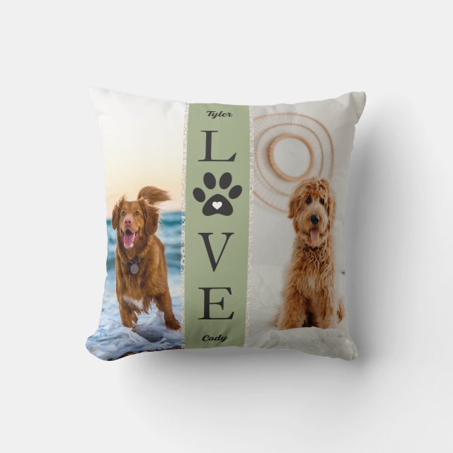 LOVE Husdjur Fotos Anpassade Namn Spetsband Kudde (Framsida)