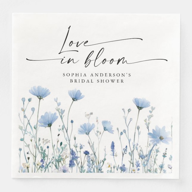 Love In Bloom Blue Bridal Shower Napkins Pappersservett (Framsida)