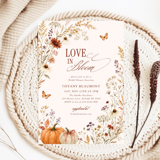 Love In Bloom Bow Pumpkin Blommig Bröllopsdusch Inbjudningar (Skapare uppladdad)