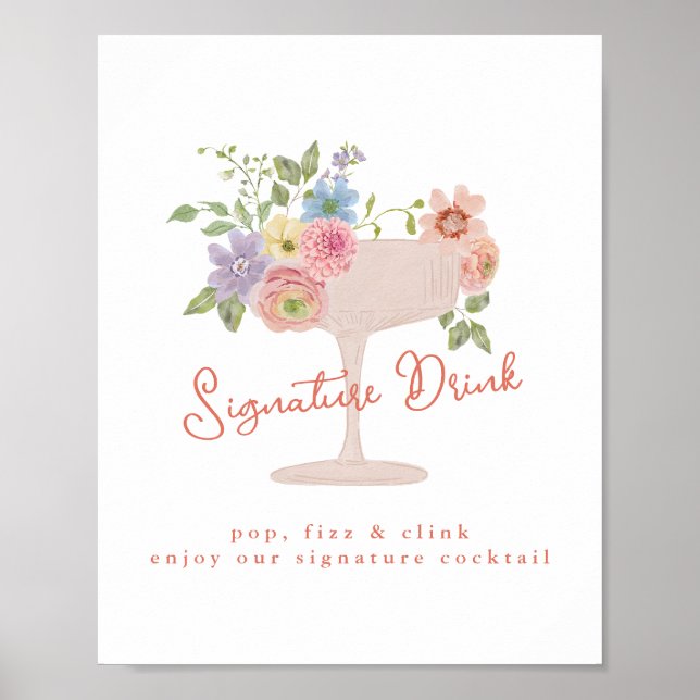 Love in Bloom Bröllopsdusch Signaturdryck-skylt Poster (Framsidan)