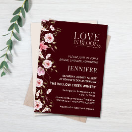 Love in Bloom Burgundy Floral Bridal Shower  Inbjudningar