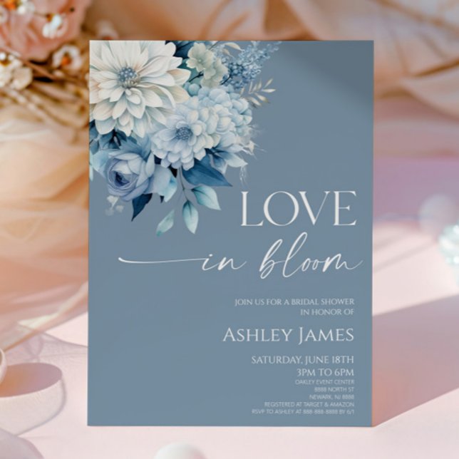 Love In Bloom Dusty Blue Floral Bridal Shower Inbjudningar (Skapare uppladdad)