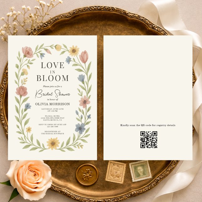 Love In Bloom Floral QR Code Bridal Shower Inbjudningar (Skapare uppladdad)