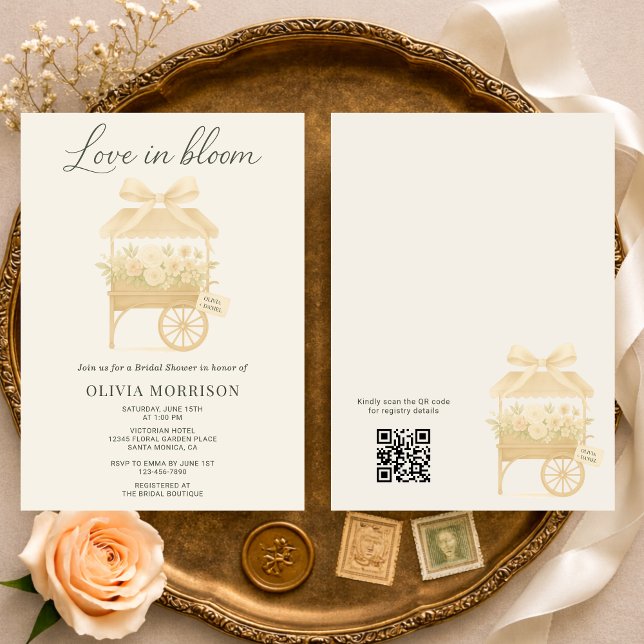 Love in Bloom Flower Market QR Code Bridal Shower Inbjudningar (Skapare uppladdad)