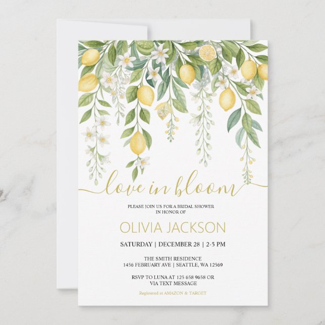 Love in Bloom | Lemon Blossom Bridal Shower Julkort (Framsida)