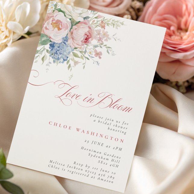 Love in Bloom Pastel Pink & Blue Bridal Shower Inbjudningar (Skapare uppladdad)