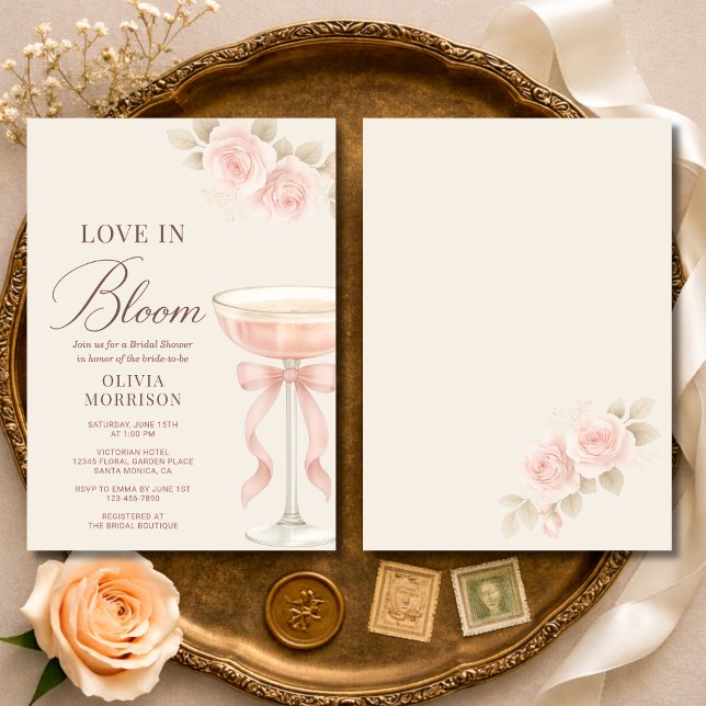 Love in Bloom Pink Champagne Bow Bridal Shower Inbjudningar (Skapare uppladdad)