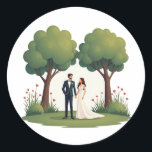 Love in Bloom Wedding Sticker Runt Klistermärke<br><div class="desc">Cherish your special day with this sweet illustration,  perfect for wedding decor or as a heartfelt keeps-sake.</div>