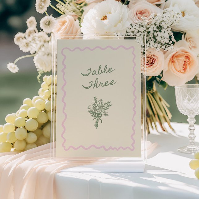 Love in Bloom Whimsical Handwritten Table 3 Card Inbjudningar (Skapare uppladdad)