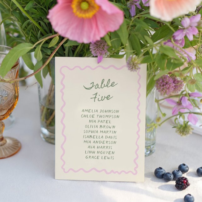 Love in Bloom Whimsical Handwritten Table 5 Card Inbjudningar (Skapare uppladdad)