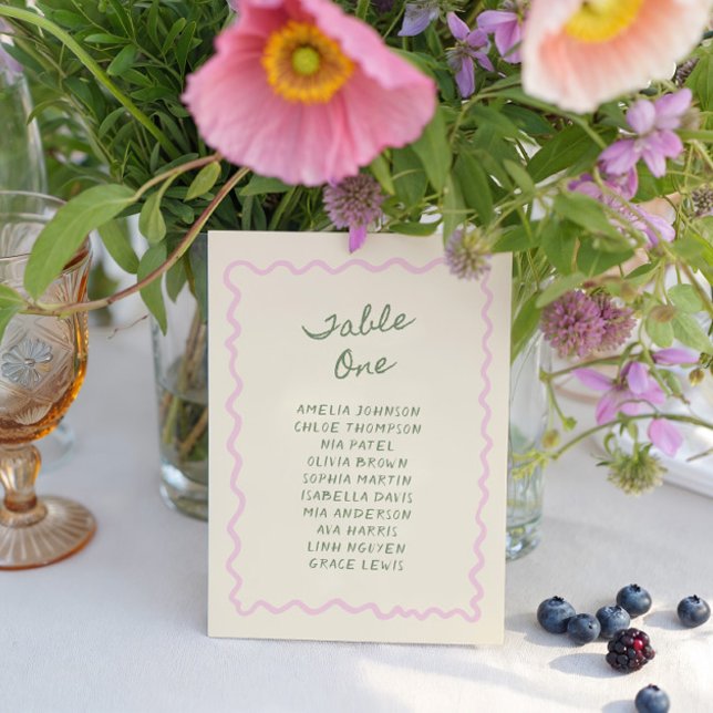 Love in Bloom Whimsical Handwritten Table One Card Inbjudningar (Skapare uppladdad)