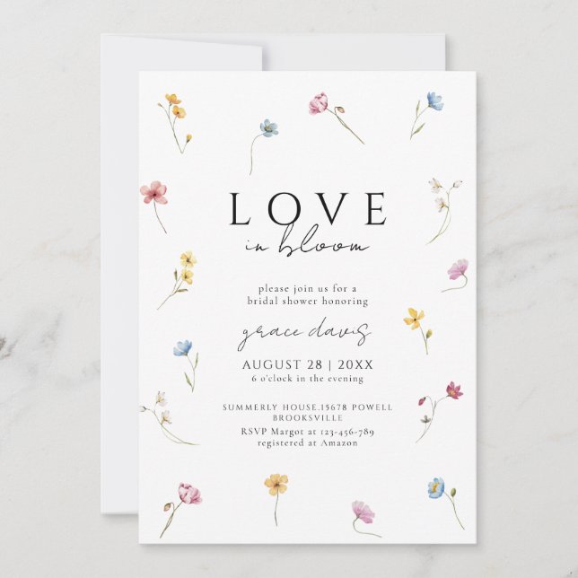 love in bloom Wildflower bridal shower Invitation Inbjudningar (Framsida)