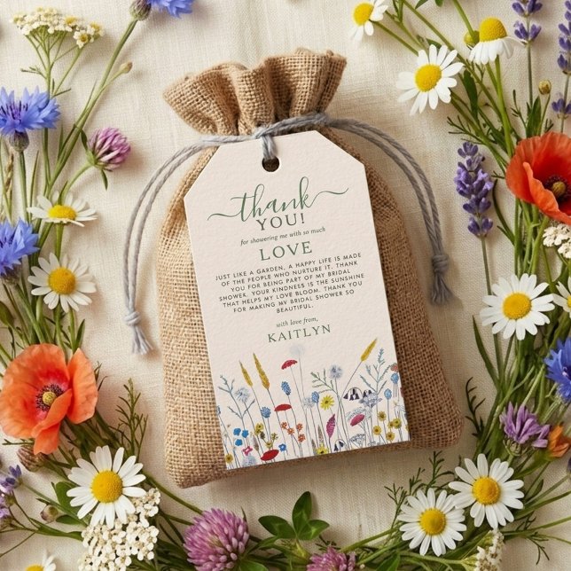 Love in Bloom Wildflower Meadow Bridal Shower Presentetikett (Skapare uppladdad)