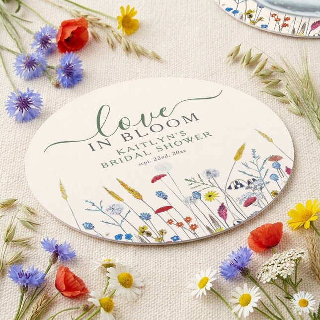 Love in Bloom Wildflower Meadow Bridal Shower Underlägg Papper Rund (Skapare uppladdad)
