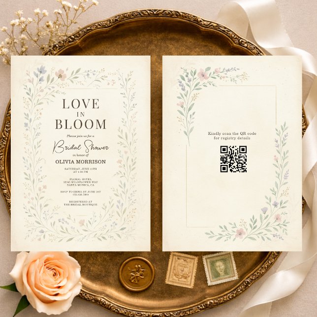 Love in Bloom Wildflower QR Code Bridal Shower Inbjudningar (Skapare uppladdad)