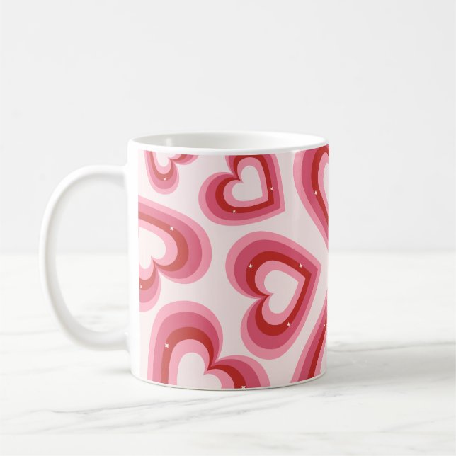 Love in Every Sip – Pink Heart Pattern Classic Mug Kaffemugg (Vänster)
