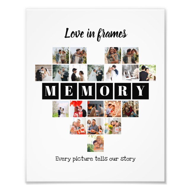 Love in Frames Heart 20 Photo Collage Romantic Fototryck (Framsidan)
