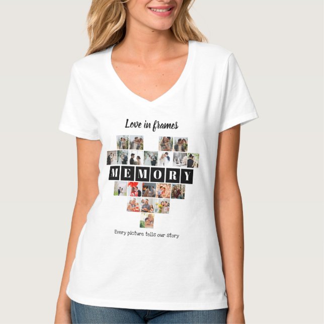 Love in Frames Heart 20 Photo Collage Romantic T Shirt (Framsida)
