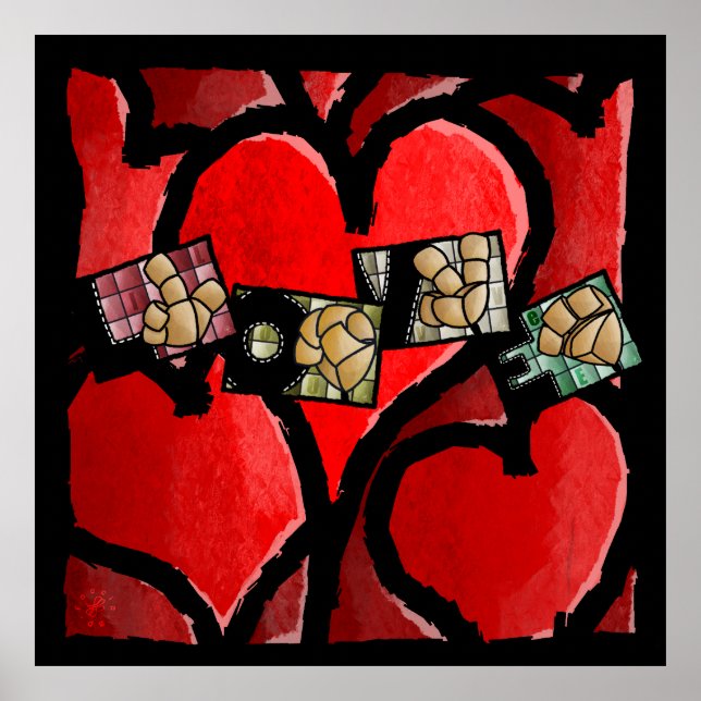 LOVE in Gebärdensprache – Herz Kissen Poster (Framsidan)