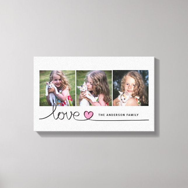 Love in Pink Heart Script Custom Photo Collage Canvastryck (Framsida)