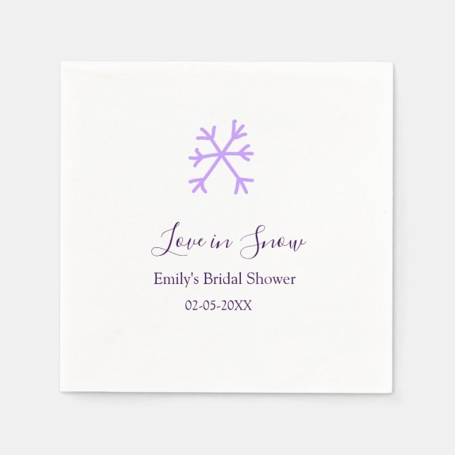 Love in Snow bridal shower purple snowflakes paste Pappersservett (Framsidan)
