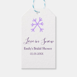 Love in Snow bröllopsdusch lila snöflingor dekal Presentetikett