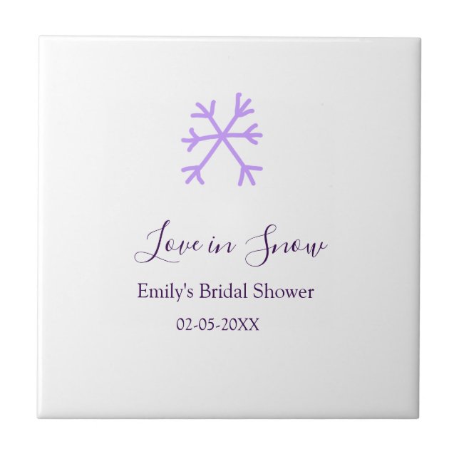 Love in Snow bröllopsfest lila snöflingor dekal Kakelplatta (Framsidan)