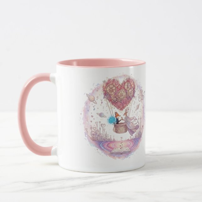 "Love in the Air" Fox Heart Hot Air Balloon Mug Mugg (Vänster)