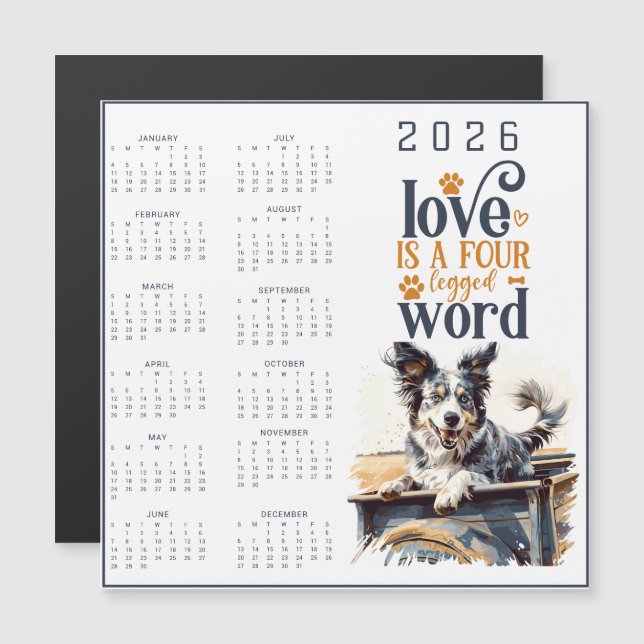 LOVE Is A Four Legged Word Dog Calendar (Fram/baksida)