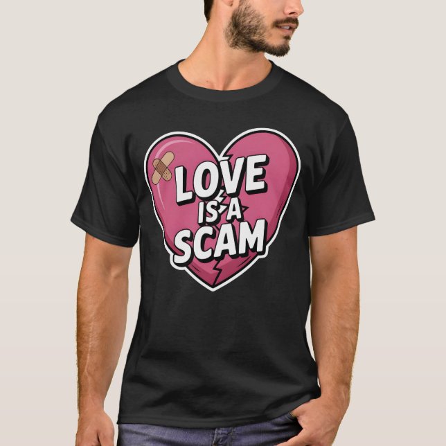 Love Is a Scam Anti Valentine Heart T Shirt (Framsida)