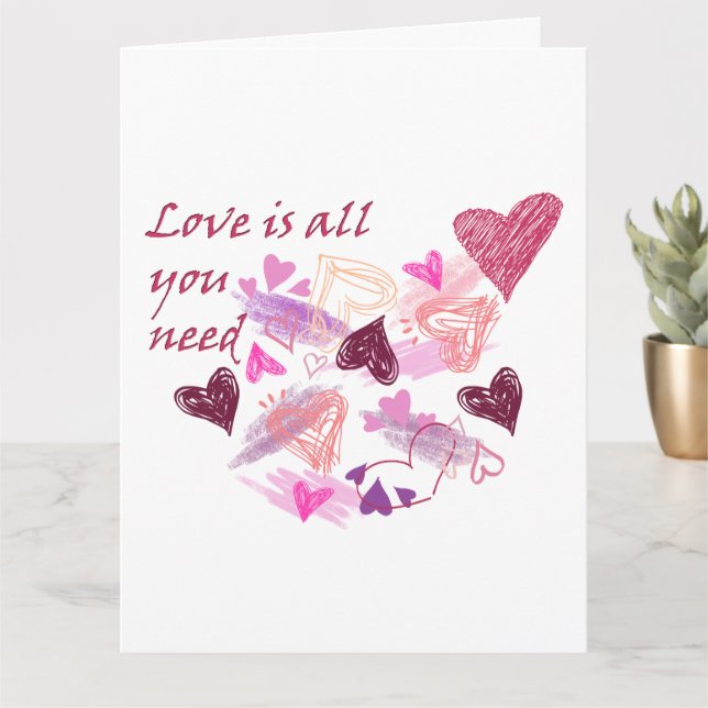 Love is all you need hearts customize inside text kort (Liten växt)