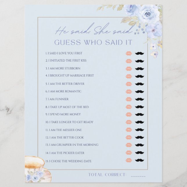 Love is Brewin He Said She Said Bridal Shower Game (Framsida)