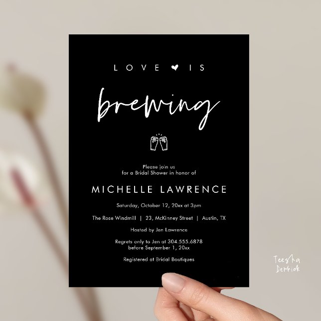 Love is brewing, Beer Party,  Bridal Shower Inbjudningar (Love is brewing, Beer Party, Bridal Shower Invites card, booze love laughter, in black and white)
