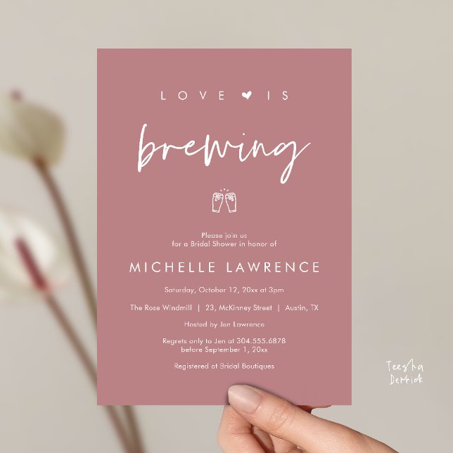 Love is brewing, Beer Party,  Bridal Shower Inbjudningar (Love is brewing, Beer Party, Bridal Shower Invites card, booze love laughter, in dusty rose pink)