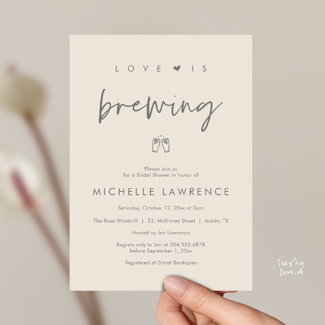 Love is brewing, Beer Party,  Bridal Shower Inbjudningar (Love is brewing, Beer Party, Bridal Shower Invites card, booze love laughter, in cream grey)