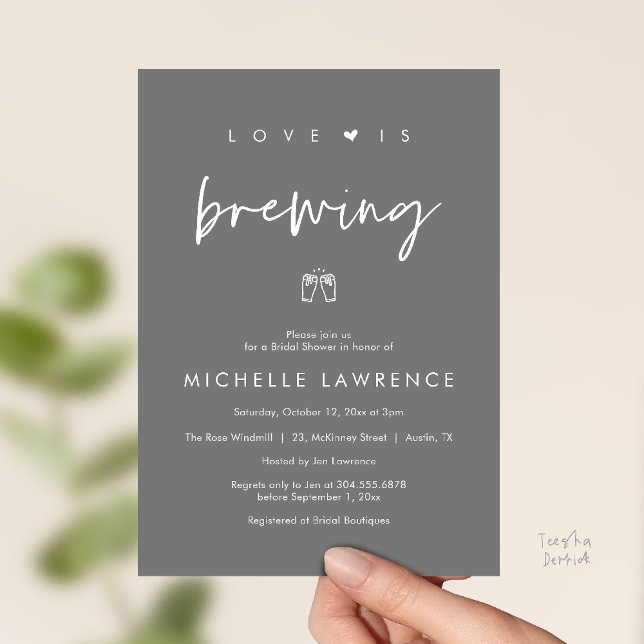 Love is brewing, Beer Party,  Bridal Shower Inbjudningar (Love is brewing, Beer Party, Bridal Shower Invites card, booze love laughter, in dark grey)